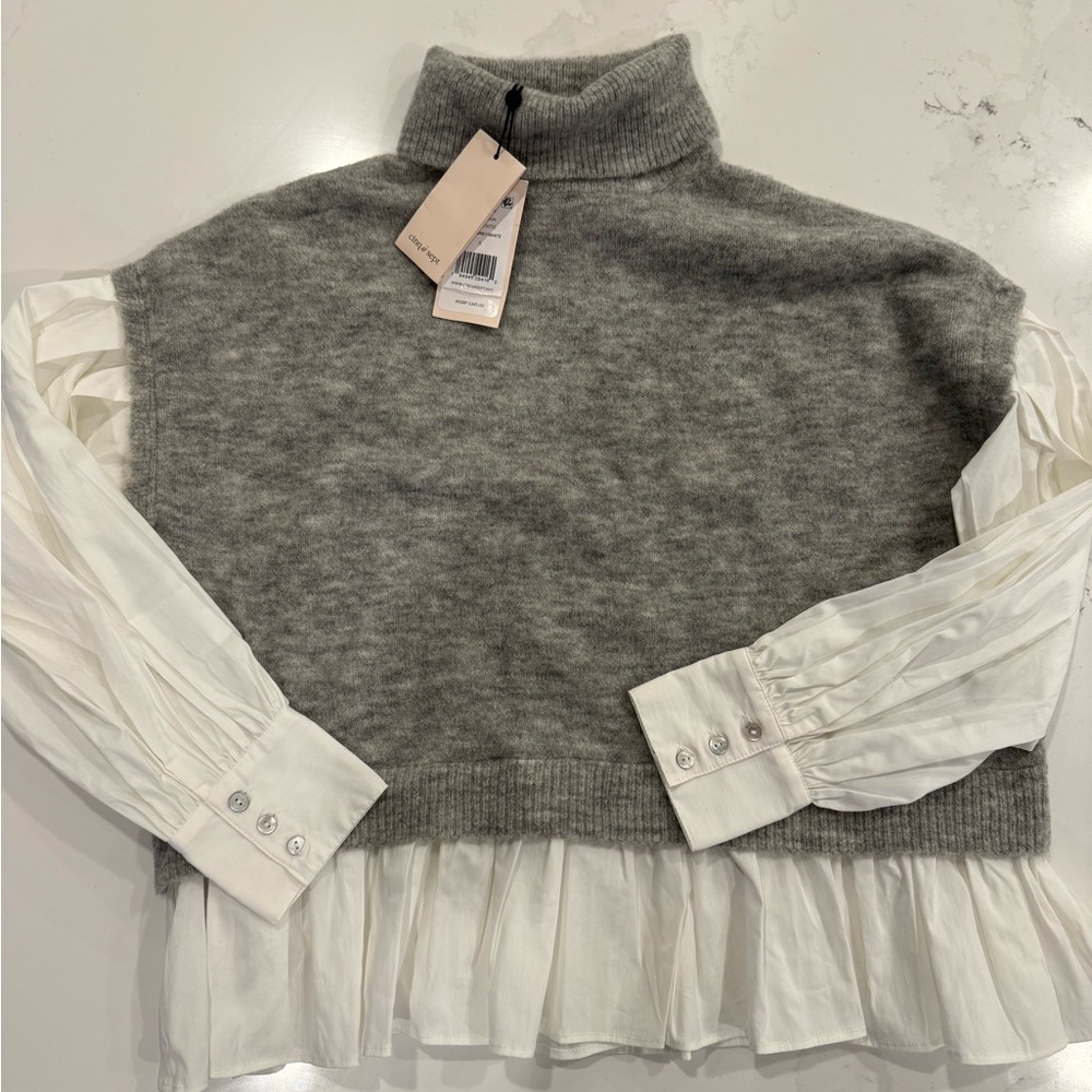 Cinq a Sept Light Grey and White Women's Pullover Wool Blend Sweater NWT